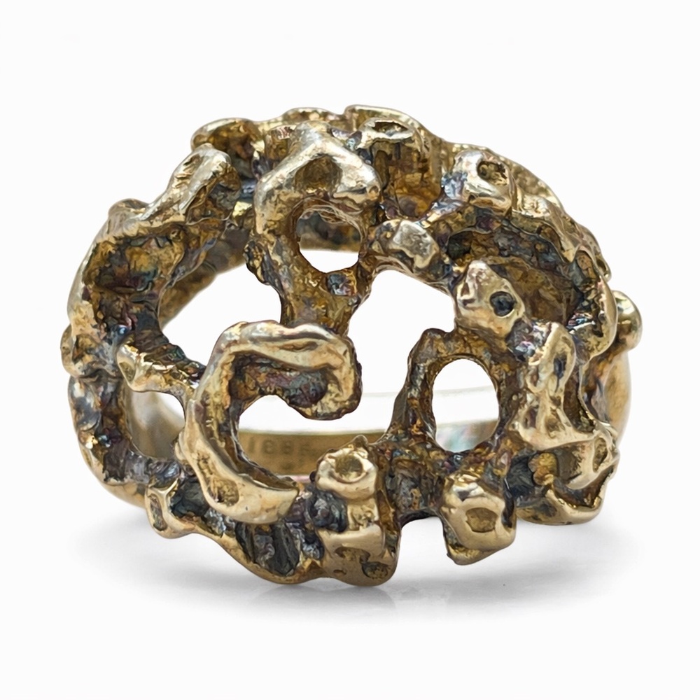 Vintage Brutalist Sterling Silver Gold Plated Statement Ring Sz 6.5 Modernist